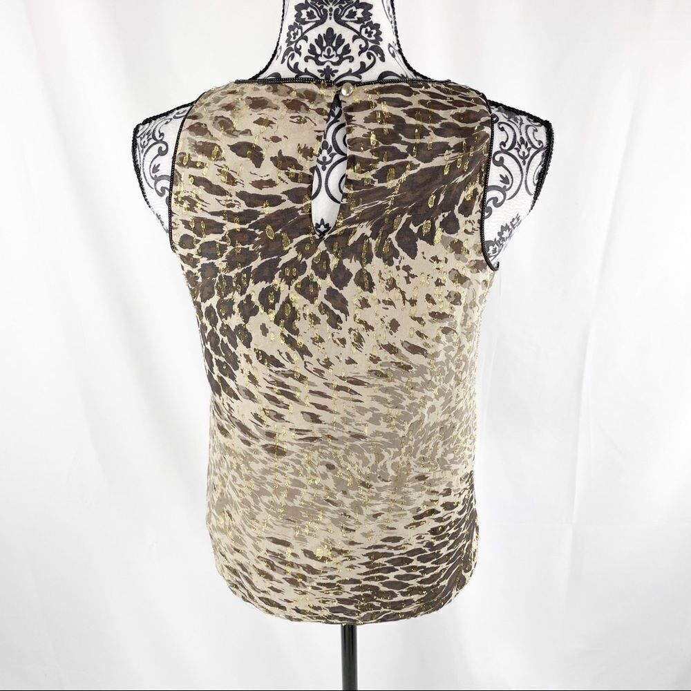 Tibi Metallic Ruffle Animal Print Silk Shell Tank - Picture 4 of 7
